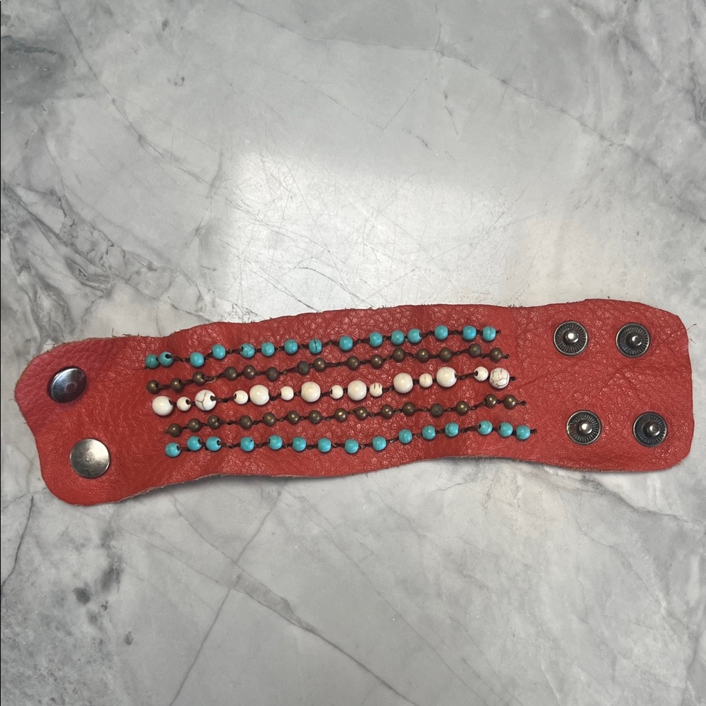 Bohemian Western Leather Bracelet with Turquoise Beads